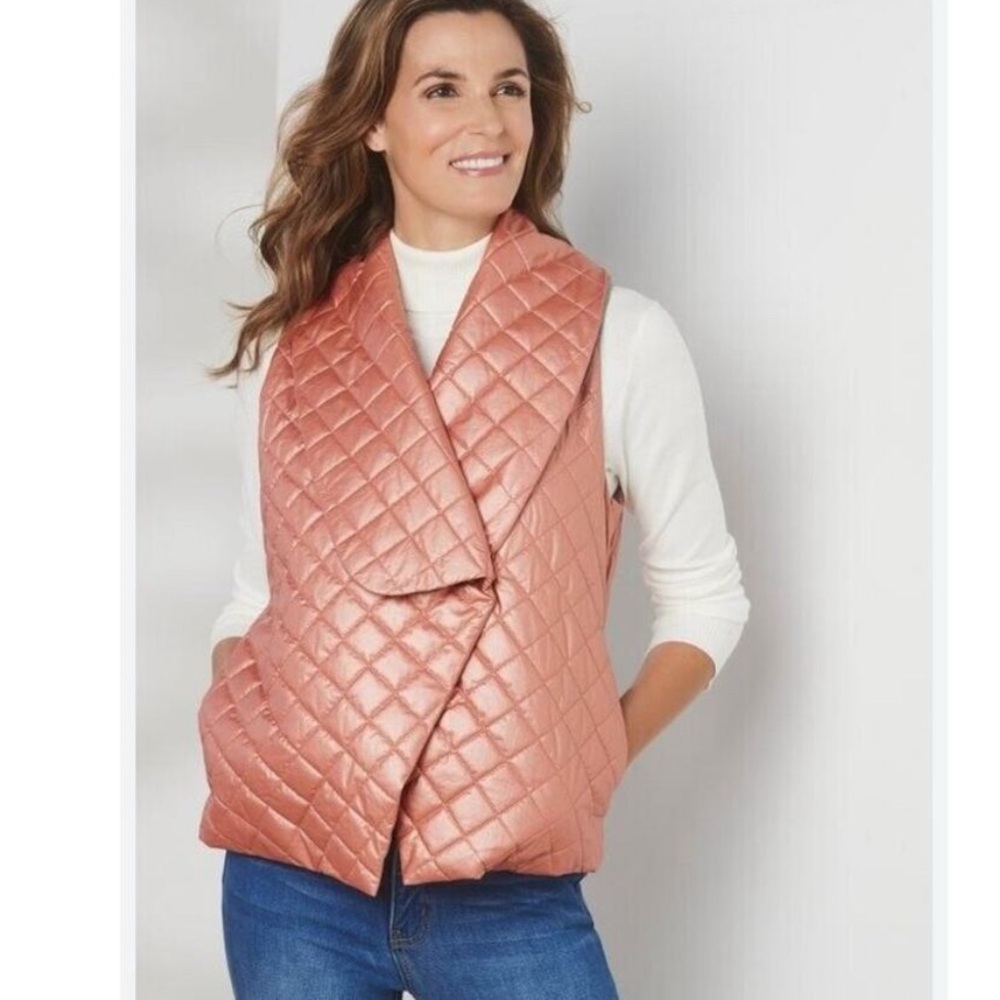 Soft Surroundings Rose Gold Quilted Vest Size Large